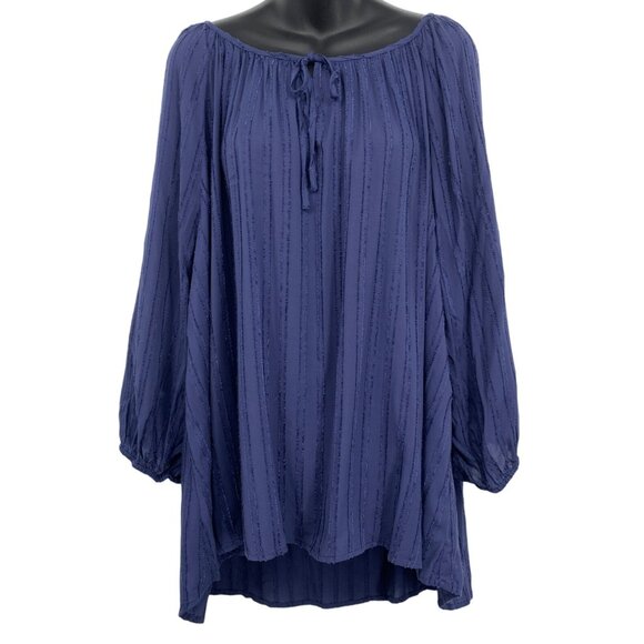 Meri Skye Women Plus Size 3X Off-Shoulder Blouse Tunic Top Blue Long Sleeve New - Picture 1 of 11
